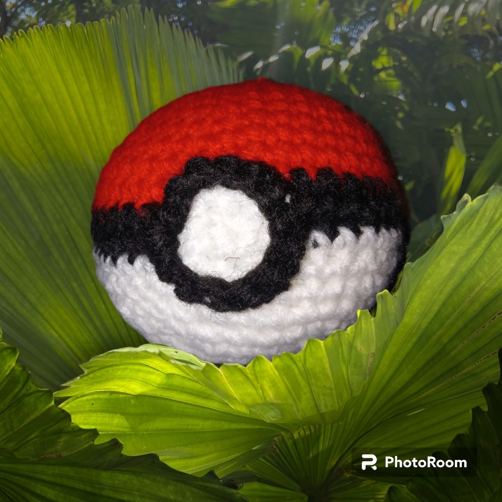 Stuffed Chrochet Pokeball, 3 inch by 3 inch